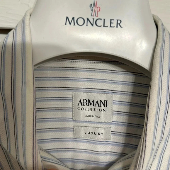 VTG Armani Collezioni Luxury button up shirt L blue stripe L/S Made in Italy - Picture 1 of 12